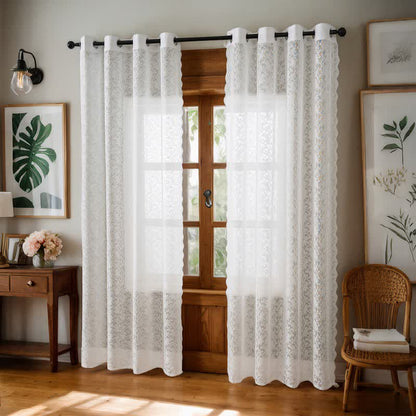 Grommet Top Airy Voile Lace Sheer Curtain - White - 51"W x 95"L - image 6