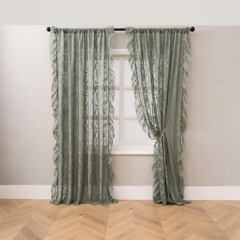 Ruffled Border Light Filtering Window Drape - Green - 51"W x 108"L - image 17