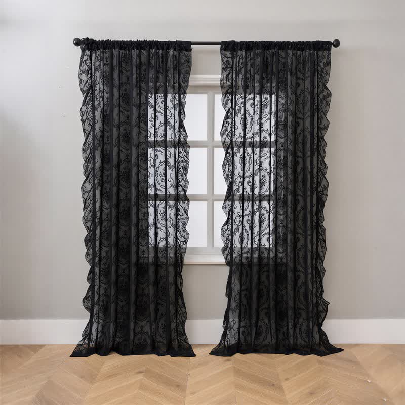 Ruffled Border Light Filtering Window Drape - Black - 51"W x 108"L - image 14