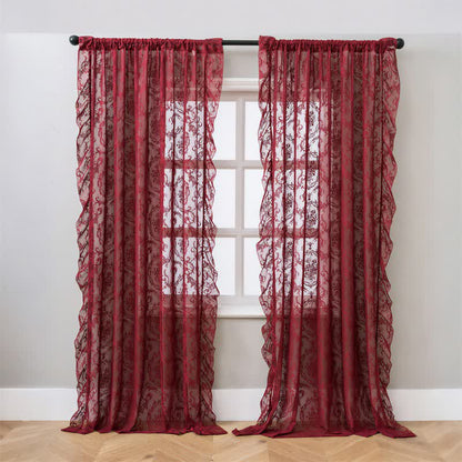 Ruffled Border Light Filtering Window Drape - Red - 51"W x 108"L - image 16