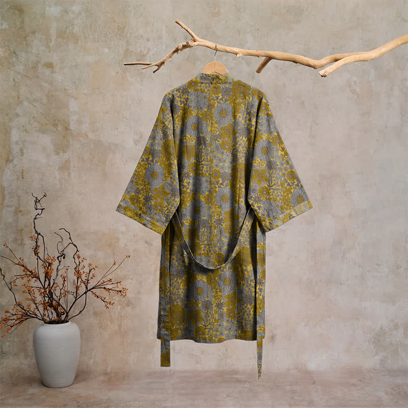Retro Muted Floral Cotton Lounge Robe - image 1