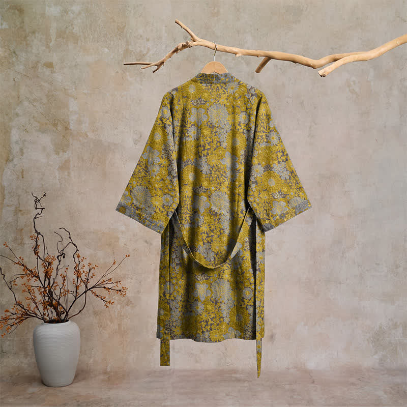 Retro Muted Floral Cotton Lounge Robe - image 6