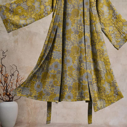 Retro Muted Floral Cotton Lounge Robe - image 8