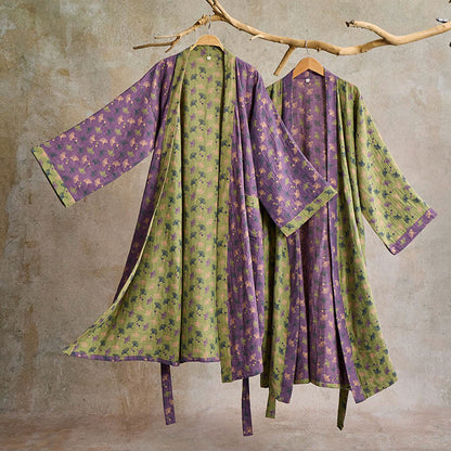 Two-Tone Ginkgo Cotton Gauze Kimono Robe - image 10