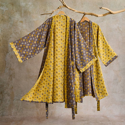 Two-Tone Ginkgo Cotton Gauze Kimono Robe - image 11