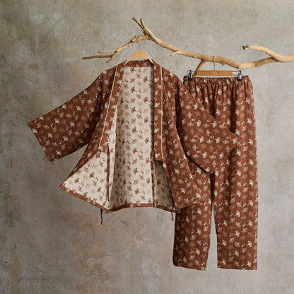 Ginkgo Organic Cotton Kimono Loungewear Set - Brown - XL - image 6