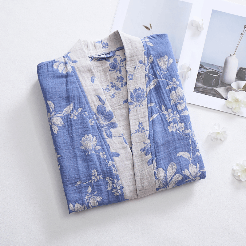 Double Gauze Elegant Floral Cotton Kimono Robe - image 2