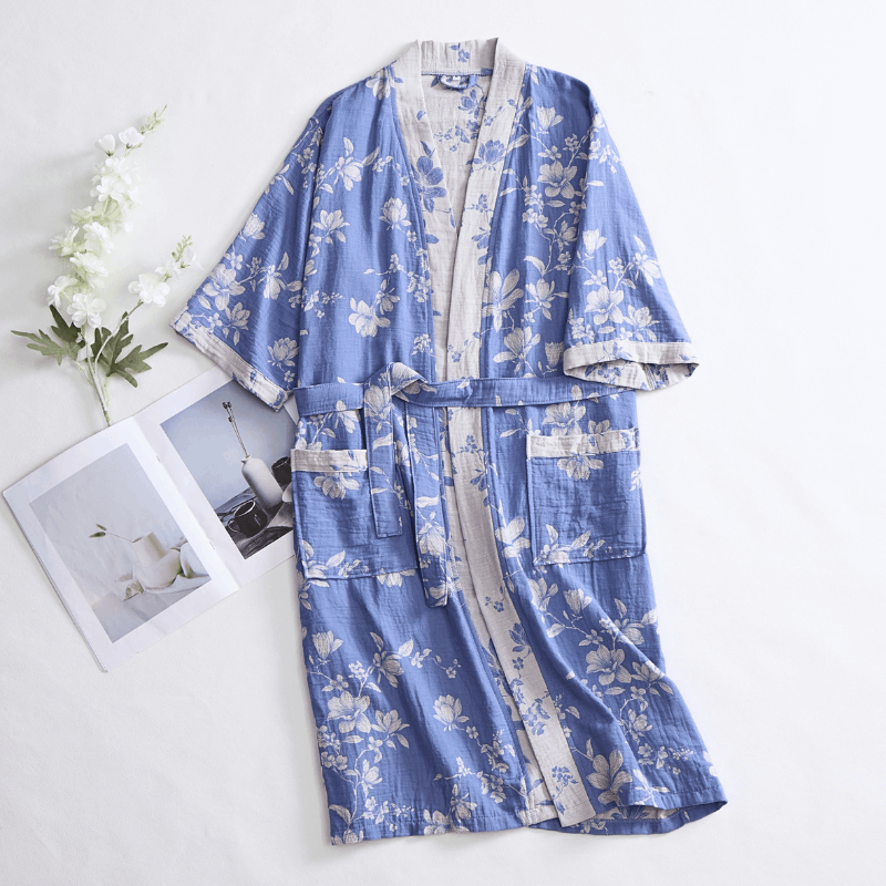 Double Gauze Elegant Floral Cotton Kimono Robe - image 3