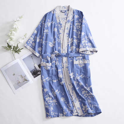 Double Gauze Elegant Floral Cotton Kimono Robe - image 3