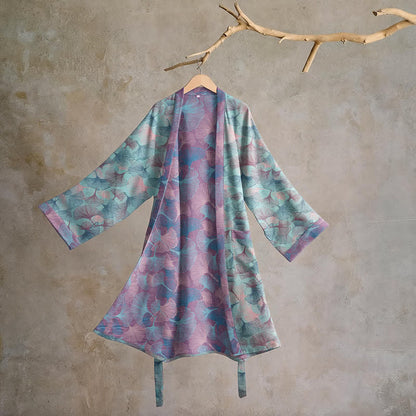 Dreamy Ginkgo Leaf Cotton Kimono Robe - Blue - 2XL - image 0