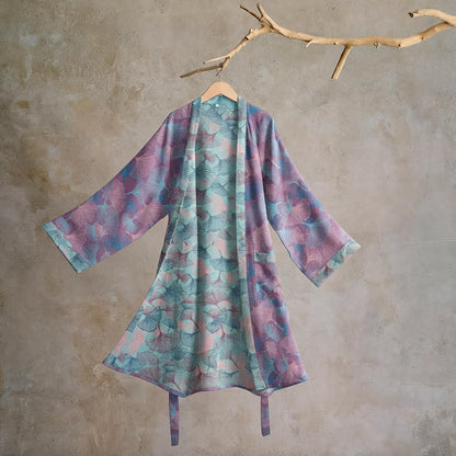 Dreamy Ginkgo Leaf Cotton Kimono Robe - Purple - 2XL - image 6