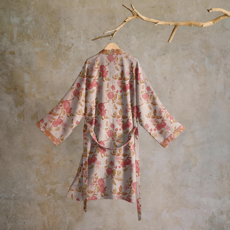 Botanical Pomegranate Print Cotton Kimono Robe - image 7