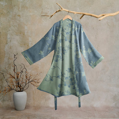 Sage Blue Floral Cotton Kimono Robe - Blue & Sage - 2XL - image 0