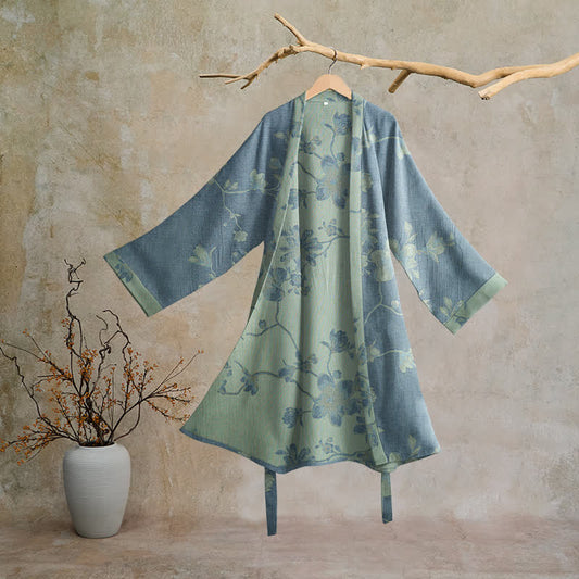 Sage Blue Floral Cotton Kimono Robe - Blue & Sage - 2XL - image 0