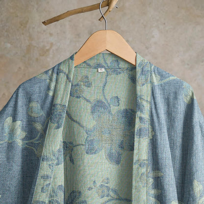 Sage Blue Floral Cotton Kimono Robe - image 2
