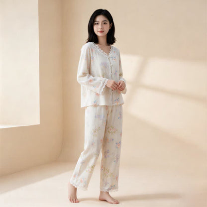Romantic Floral Cotton Gauze Lace Lounge Set - image 1
