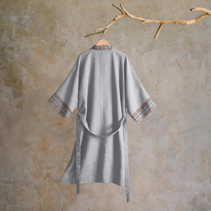 Retro Geometric Border Cotton Lounge Robe - image 7
