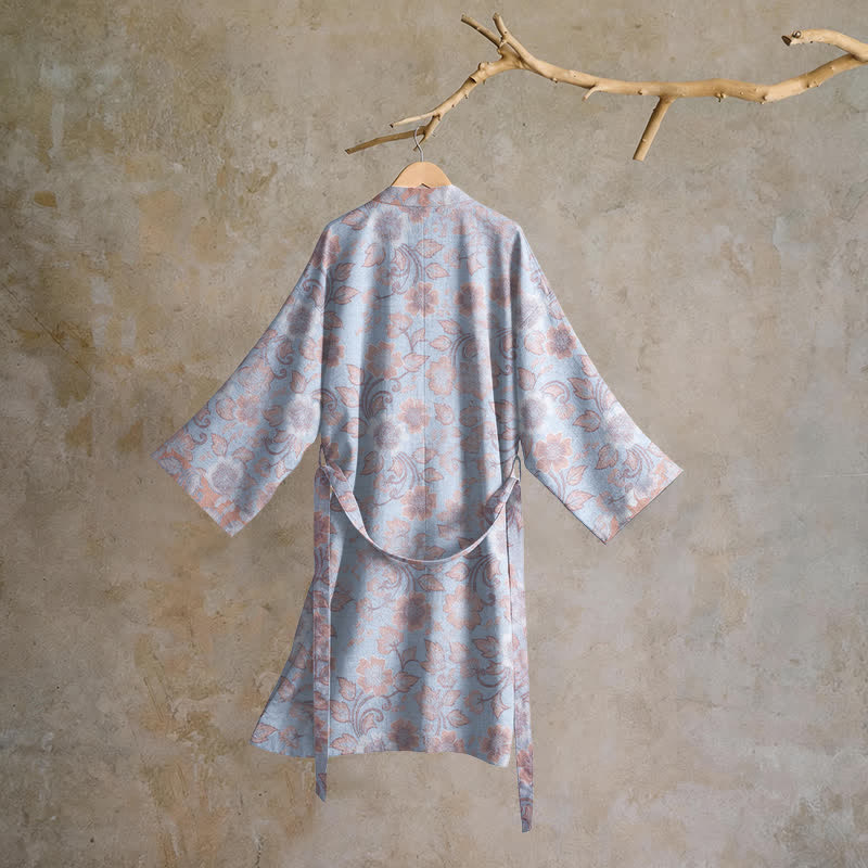 Retro Floral Cotton Kimono Robe - image 7