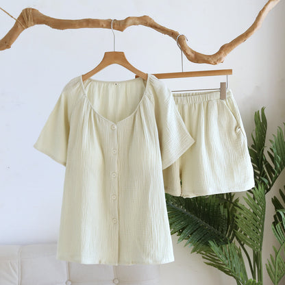 Breezy Cotton Gauze V-Neck Lounge Set - Gray Green - XL - image 14