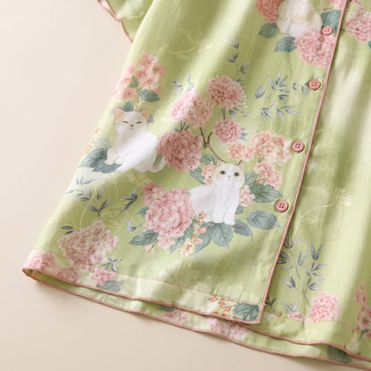 Mint Floral Cat Cotton 3pcs Loungewear Set - image 5