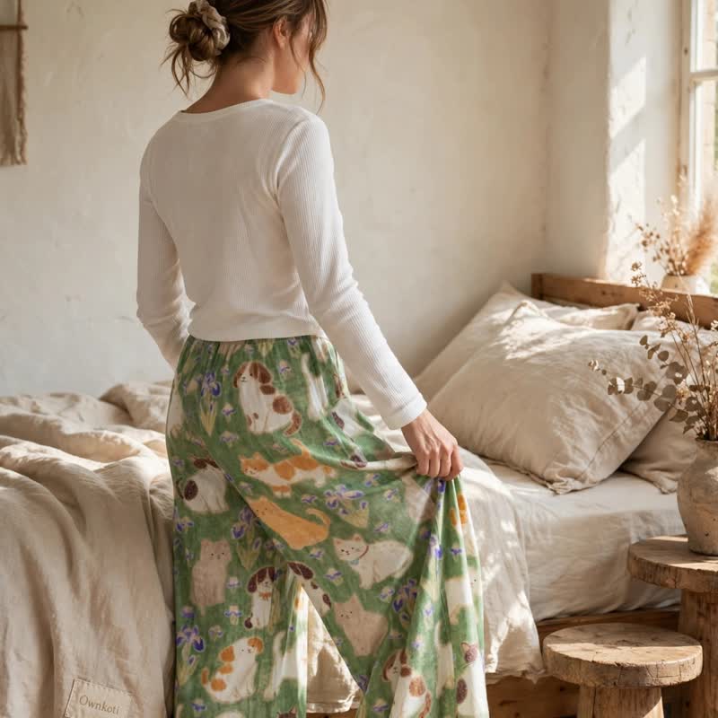 Green Cat Print Harem Loungewear Pants - image 5
