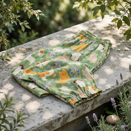 Green Cat Print Harem Loungewear Pants - image 1