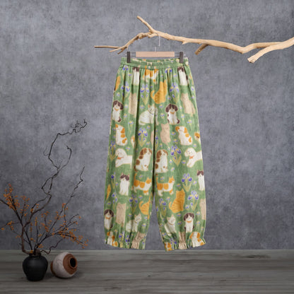 Green Cat Print Harem Loungewear Pants - Green - XL - image 0