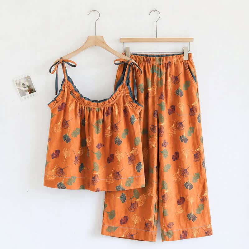 Ginkgo Cami Top & Pants Pajama Set - Orange & Blue - XL - image 7