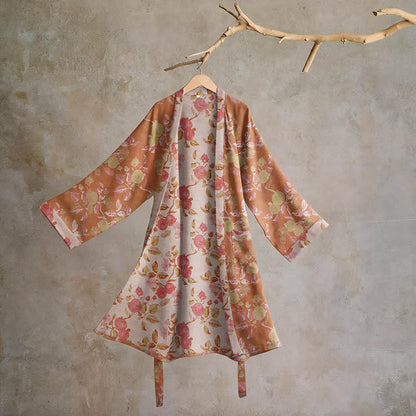 Botanical Pomegranate Print Cotton Kimono Robe - Green & Red - 2XL - image 0