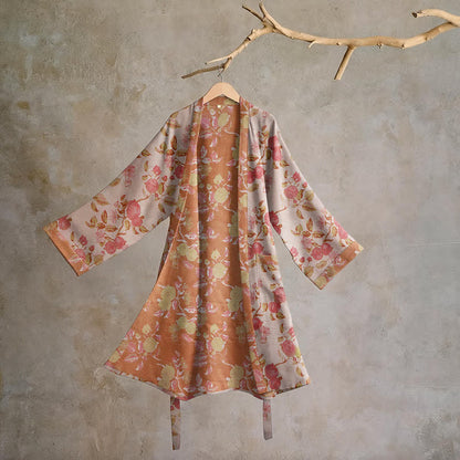 Botanical Pomegranate Print Cotton Kimono Robe - Red & Green - 2XL - image 6