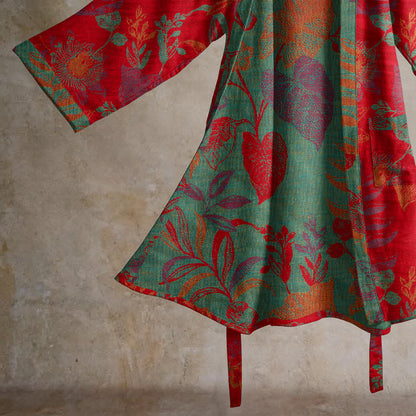 Retro Leaf Jacquard Cotton Kimono Robe - image 4