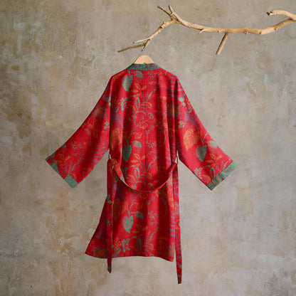 Retro Leaf Jacquard Cotton Kimono Robe - image 1