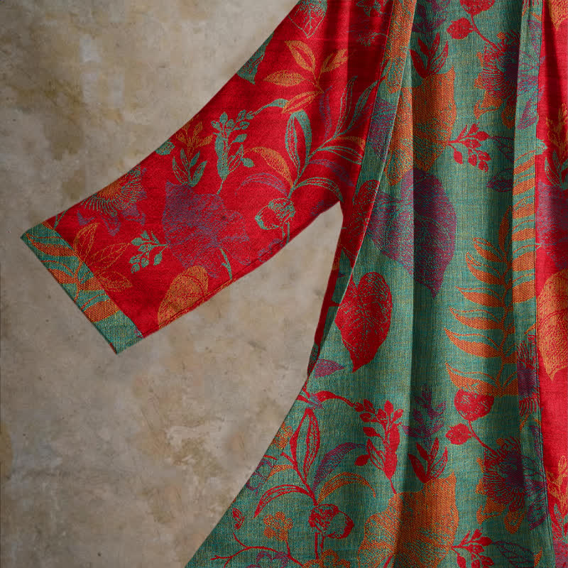 Retro Leaf Jacquard Cotton Kimono Robe - image 3