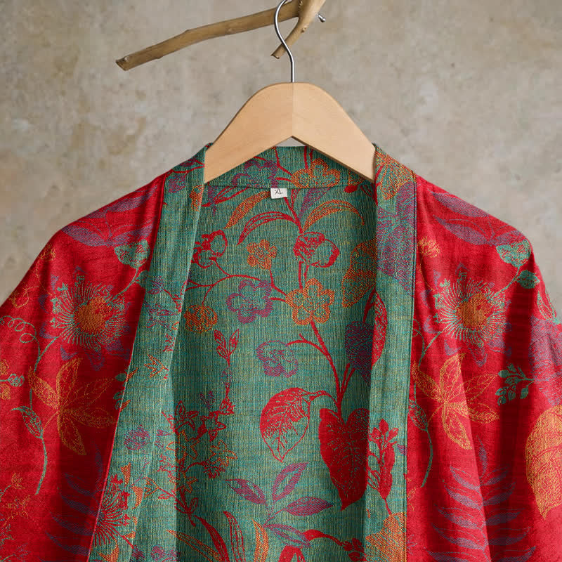 Retro Leaf Jacquard Cotton Kimono Robe - image 2