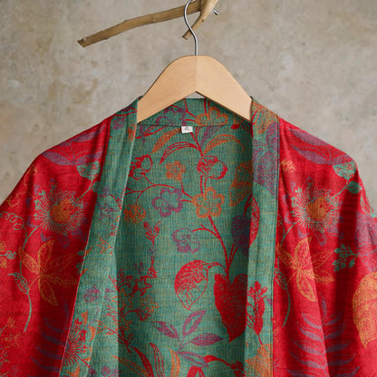 Retro Leaf Jacquard Cotton Kimono Robe - image 2