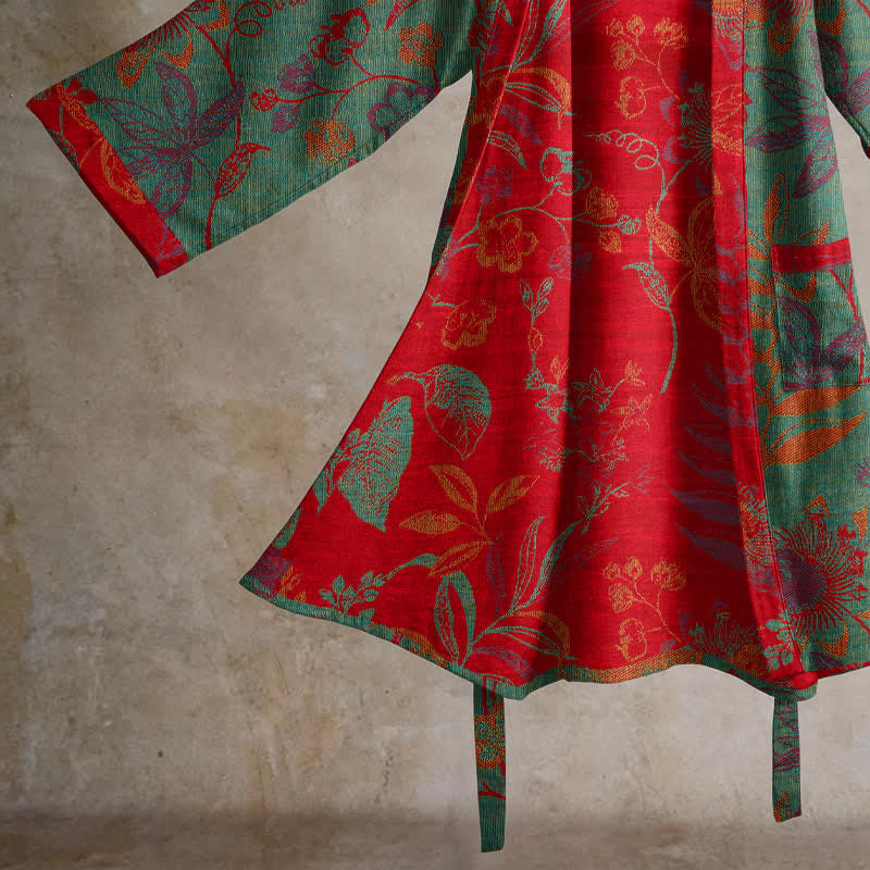 Retro Leaf Jacquard Cotton Kimono Robe - image 10