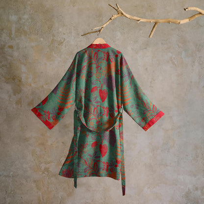 Retro Leaf Jacquard Cotton Kimono Robe - image 7