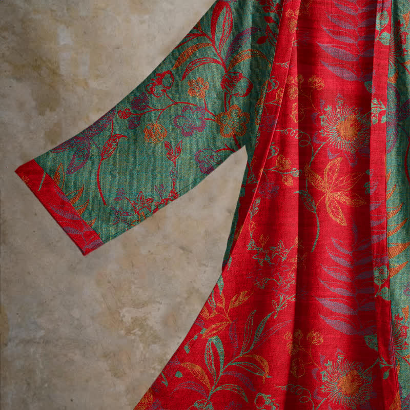 Retro Leaf Jacquard Cotton Kimono Robe - image 9