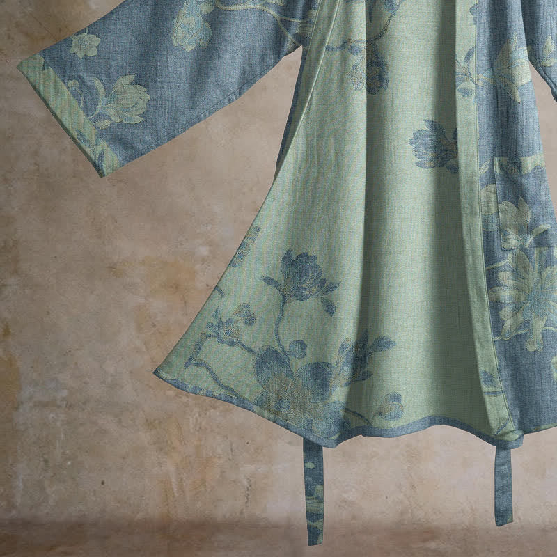 Sage Blue Floral Cotton Kimono Robe - image 4