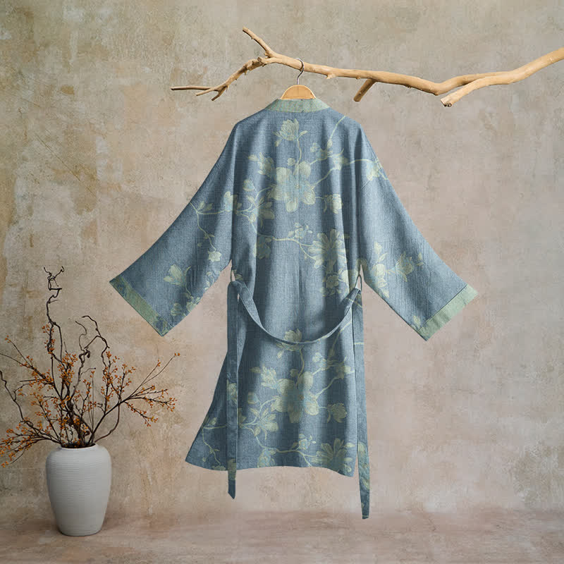 Sage Blue Floral Cotton Kimono Robe - image 1
