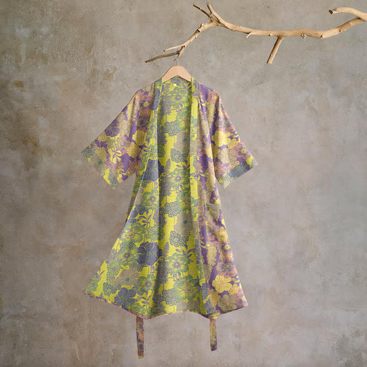 Purple Floral Cotton Kimono Robe - Purple - XL - image 0