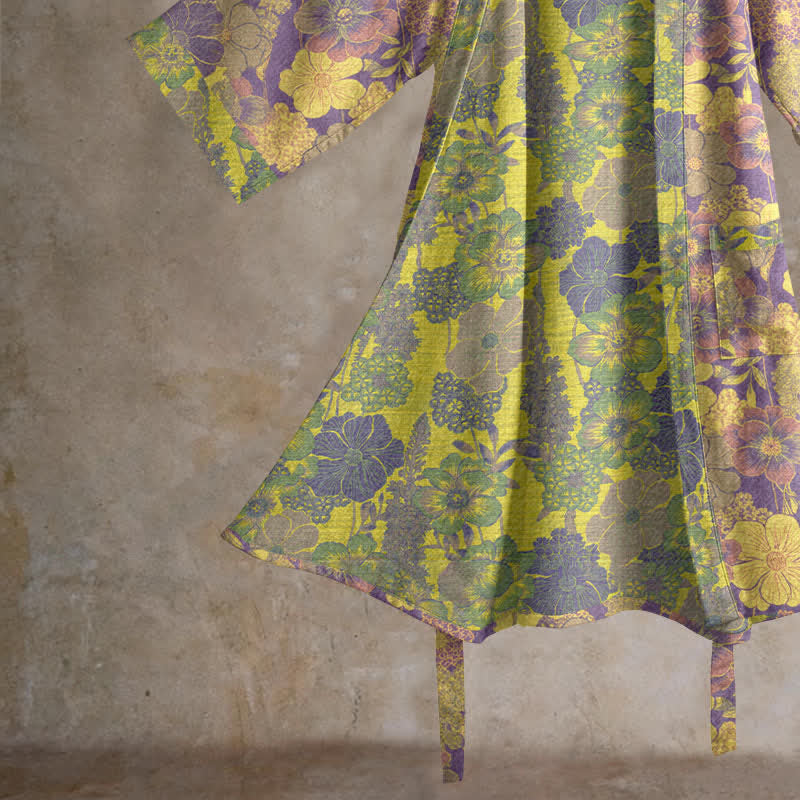 Purple Floral Cotton Kimono Robe - image 4