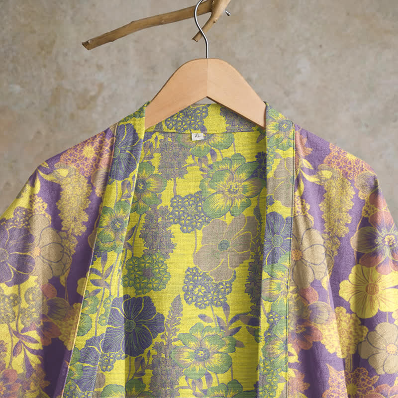 Purple Floral Cotton Kimono Robe - image 2