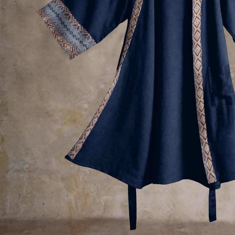 Retro Geometric Border Cotton Lounge Robe - image 4
