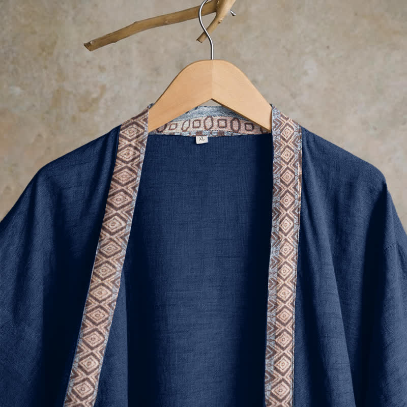 Retro Geometric Border Cotton Lounge Robe - image 2
