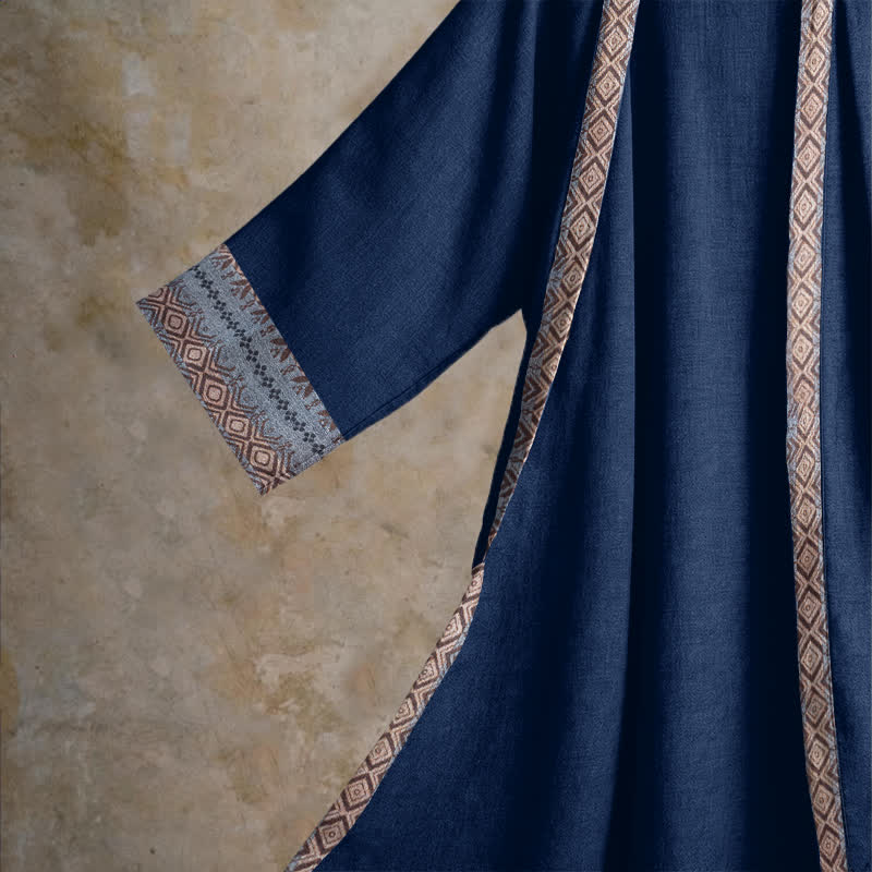 Retro Geometric Border Cotton Lounge Robe - image 3