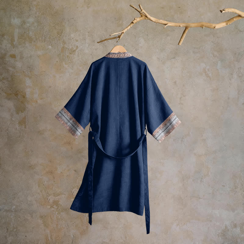 Retro Geometric Border Cotton Lounge Robe - image 1
