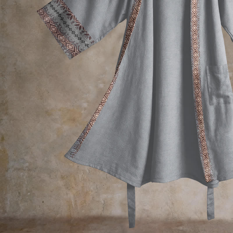 Retro Geometric Border Cotton Lounge Robe - image 10