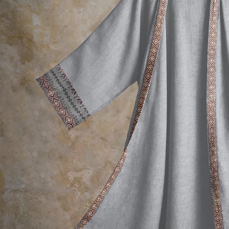 Retro Geometric Border Cotton Lounge Robe - image 9