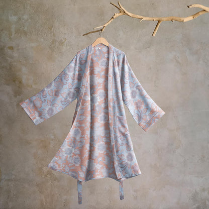 Retro Floral Cotton Kimono Robe - Purple - L - image 6